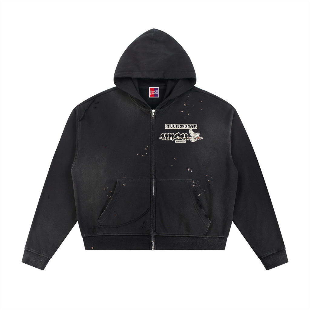Built Different Oversized Zip Hoodie — Black