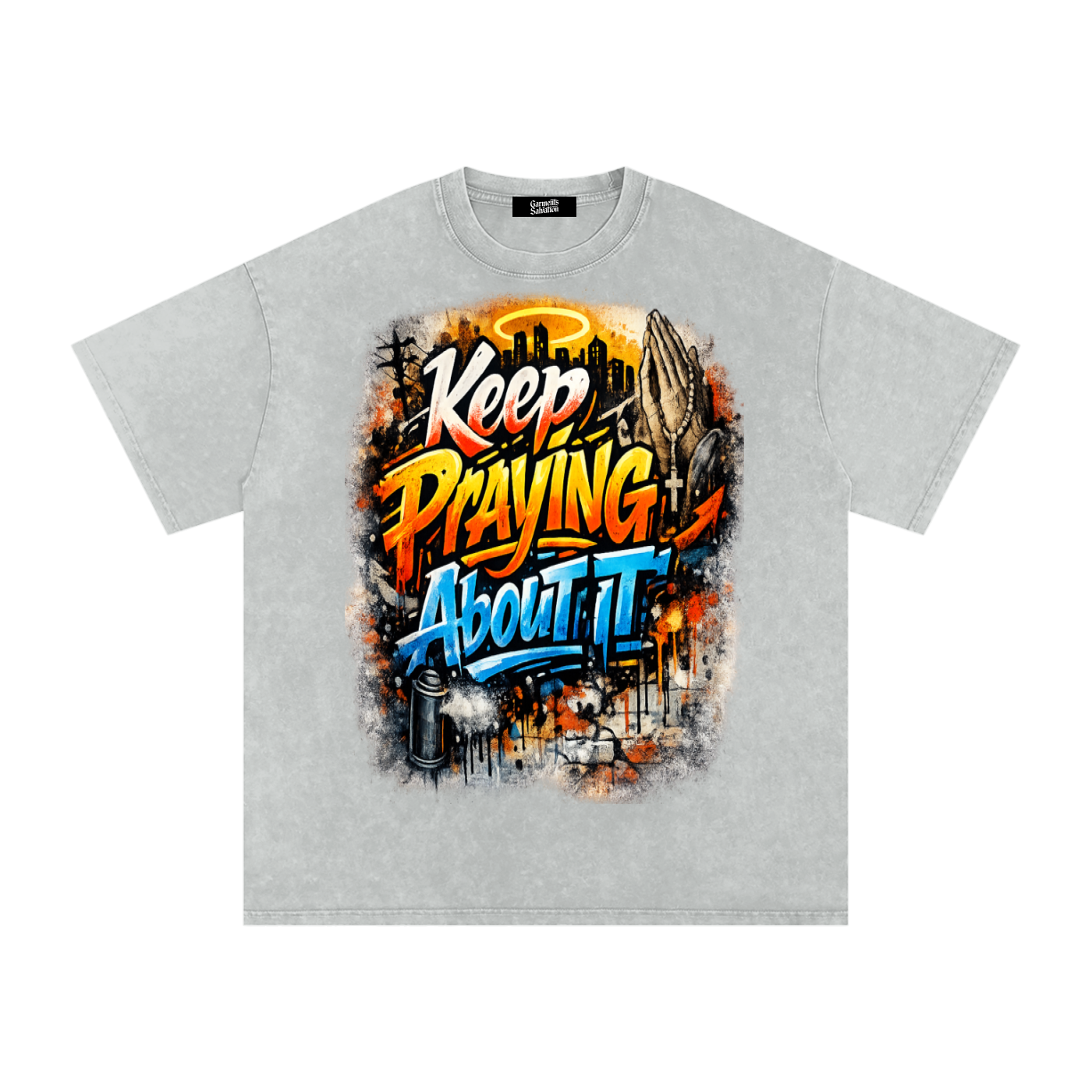 Keep Praying Oversized Tee — Gray