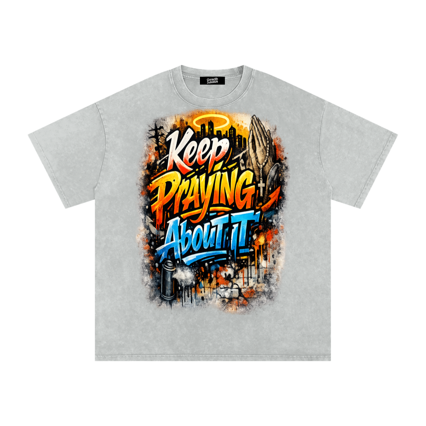 Keep Praying Oversized Tee — Gray